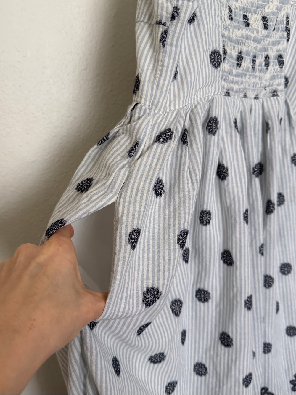 Maeve Savoy Buttondown Dress Blue Stripe Embroidered Midi Anthropologie - Picture 10 of 14